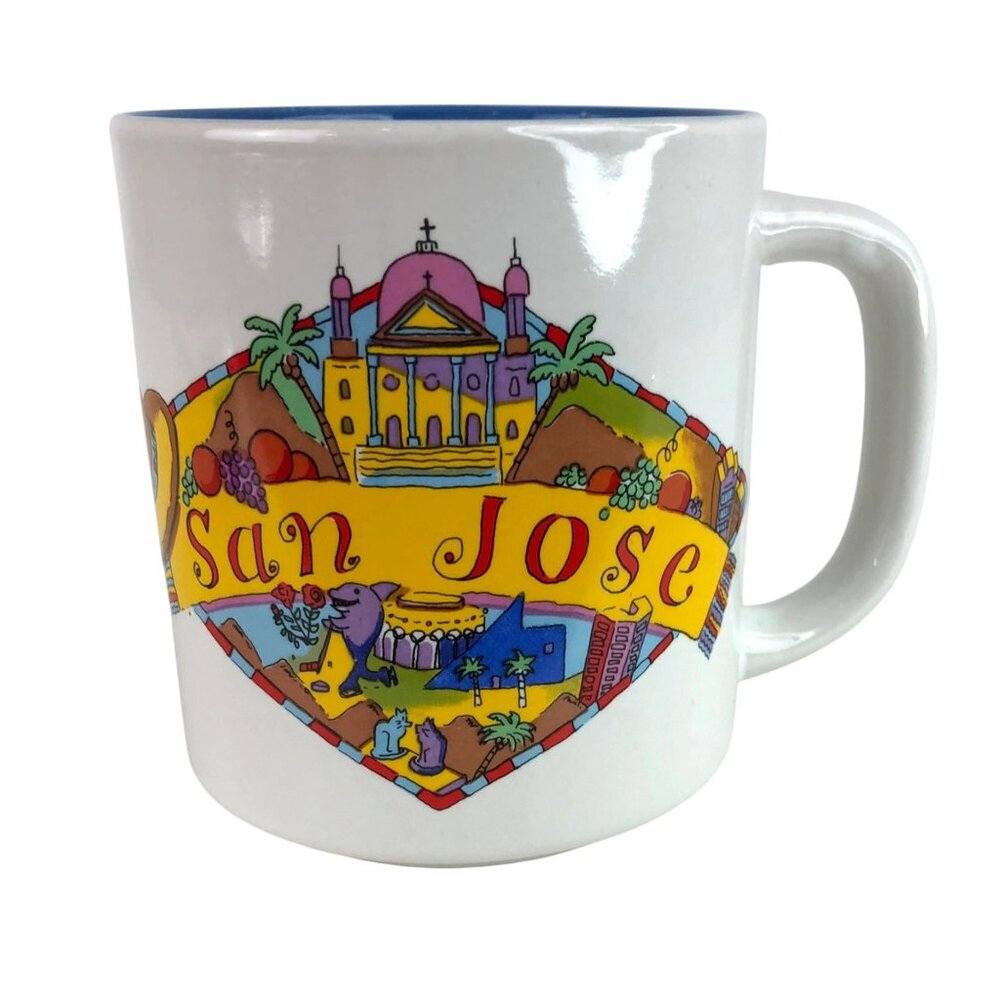 San Jose White Souvenir Coffee Mug Cup Blue Interior 11 oz Ceramic